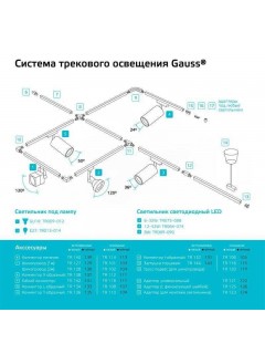 Адаптер питания Track однофазный для подключения встраив. трековых шинопроводов к сети бел. GAUSS TR140