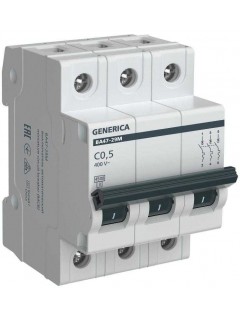 Выключатель автоматический модульный 3п C 0.5А 4.5кА ВА47-29М GENERICA MVA21-3-D05-C-G