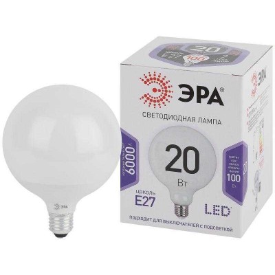 Лампа светодиодная LED G120-20W-6000K-E27 G120 20Вт шар E27 холод. бел. декор. ЭРА Б0049082