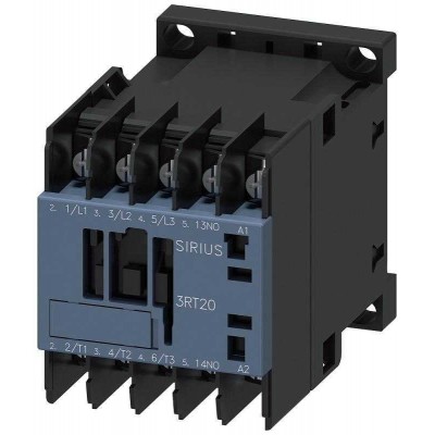 Контактор 3п кат. 200В AC 50Гц/200-220В AC 60Гц 1НО 3кВт AC-3 400В типоразмер S00 подключ. для кольц. кабельн. наконечников Siemens 3RT20154AN61