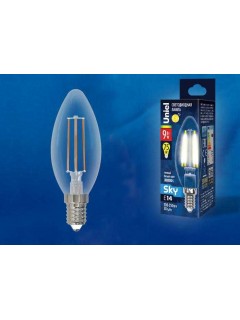 Лампа светодиодная LED-C35-9W/3000K/E14/CL PLS02WH Sky прозр. картон Uniel UL-00005160