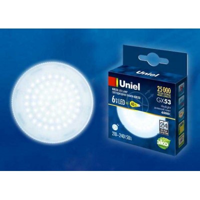 Лампа светодиодная LED-GX53-6W/6500K/GX53/FR PLZ01WH 6Вт матовая 6500К холод. бел. GX53 (упак. картон) Uniel UL-00005311