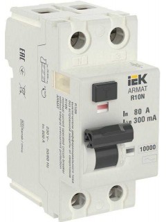 Выключатель дифференциального тока (УЗО) 2п 80А 300мА тип AC ВДТ R10N ARMAT IEK AR-R10N-2-080C300