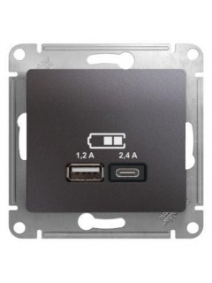Розетка USB Glossa тип A+C 5В/2.4А 2х5В/1.2А механизм графит SE GSL001339