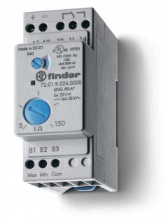 Реле контроля уровня настраиваемый диапазон чувствительности 5…150кОм 24В DC выход 1CO 16А модульное 35мм IP20 FINDER 720190240000