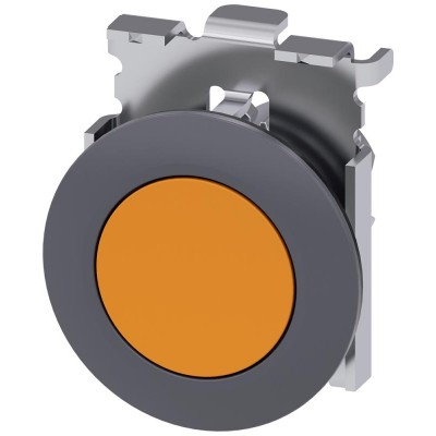 Выключатель кнопочный 30мм кругл. металл матов. цвет: янтарный фронтальное кольцо для плоского монтажа моментальный контакт Siemens 3SU10600JB000AA0