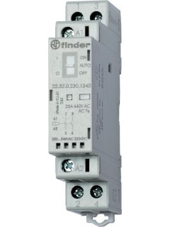 Контактор модульный 2NO 25А AgSnO2 12В AC/DC 17.5мм IP20 опции: мех. индикатор + LED FINDER 223200124320