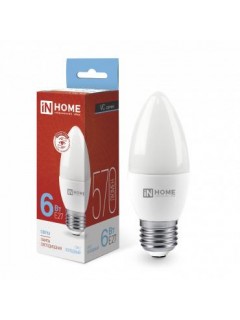 Лампа светодиодная LED-СВЕЧА-VC 6Вт свеча 6500К холод. бел. E27 570лм 230В IN HOME 4690612030357