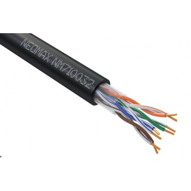 Кабель витая пара U/UTP кат.5e 4х2х24AWG solid CU (0.52мм) PE OUTDOOR черн. (уп.305м) NEOMAX NM710032