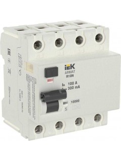 Выключатель дифференциального тока (УЗО) 4п 100А 300мА тип AC ВДТ R10N ARMAT IEK AR-R10N-4-100C300