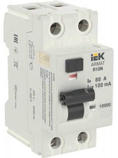 Выключатель дифференциального тока (УЗО) 2п 80А 100мА тип AC ВДТ R10N ARMAT IEK AR-R10N-2-080C100