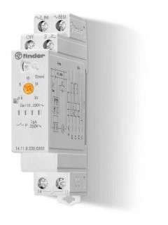Таймер модульный электронный лестничный мультифункциональный 1NO 16А (контакт без потенциала) 3- или 4-проводная схема 230В AC 17.5мм IP20 FINDER 141182300300