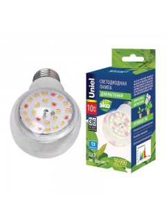 Лампа светодиодная LED-A60-10W/SPFB/E27/CL PLP30WH 10Вт A60 грушевидная прозрачная для растений спектр для фотосинтеза (упак. картон) Uniel UL-00007404