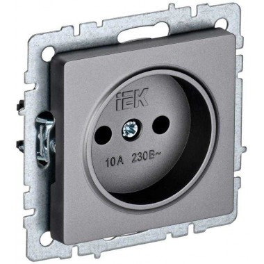 Розетка BRITE РС10-1-0-БрС 10А без заземл. без защ. шторок сталь IEK BR-R10-10-K46