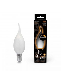 Лампа светодиодная филаментная Black Filament 9Вт свеча на ветру матовая 3000К тепл. бел. E14 590лм диммир. GAUSS 104201109-D