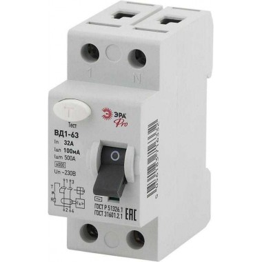 Выключатель дифференциального тока (УЗО) 1P+N 32А 100мА ВД1-63 Pro NO-902-58 ЭРА Б0031897