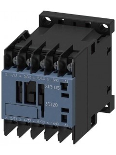 Контактор 3п кат. 400В AC 50Гц/400-440В AC 60Гц 1НО 3кВт AC-3 400В типоразмер S00 подключ. для кольц. кабельн. наконечников Siemens 3RT20154AR61