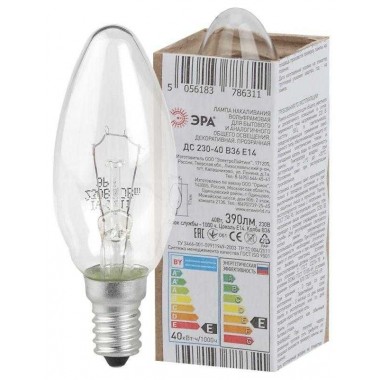 Лампа накаливания ДС 40-230-Е14 40Вт свеча (B36) 230В Е14 ЭРА Б0039125