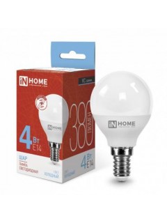 Лампа светодиодная LED-ШАР-VC 4Вт шар 6500К холод. бел. E14 380лм 150-275В IN HOME 4690612030555