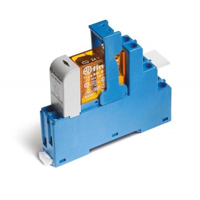 Модуль интерфейсный (сборка 40.61.8.024.0000 + 99.02.0.024.98 + 95.05SMA) электромеханич. реле 1CO 16А AgCdO 24В AC IP20 винт. клеммы металлич. клипса LED + варистор FINDER 486180240060SMA
