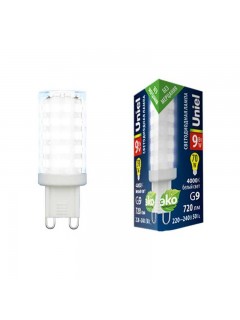 Лампа светодиодная LED-JCD-9W/4000K/G9/CL GLZ09TR 9Вт прозрачная 4000К нейтр. бел. (упак. картон) Uniel UL-00006489