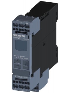 Реле контроля цифровое контроль тока 225мм для IO-Link 0.05-100 A AC/DC повыш. и пониж. ток гистерезис 0.01-50А время задержки пуска время задержки срабатывания 1 перекл. контакт пруж. клеммы Siemens 3UG48222AA40