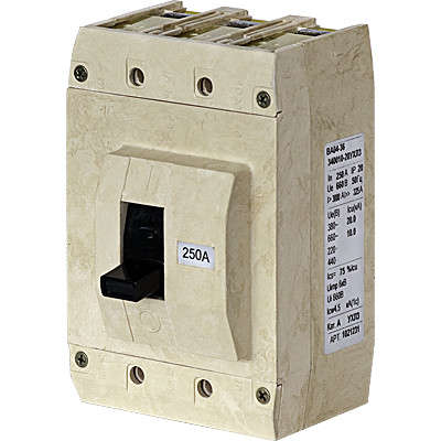 Выключатель автоматический 3п 250А ВА04-36-341816-20 УХЛ3 660В 1/3/5 - шина; 2/4/6 - кабель без каб. наконечн.; устр. для блок. полож. вкл./выкл. Контактор 1021296