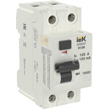 Выключатель дифференциального тока (УЗО) 2п 100А 100мА тип AC ВДТ R10N ARMAT IEK AR-R10N-2-100C100