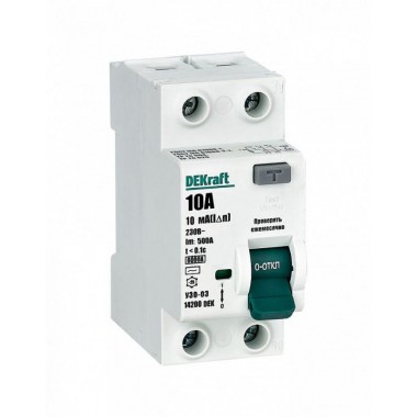 Выключатель дифференциального тока (УЗО) 2п 10А 10мА тип AC 6кА УЗО-03 DEKraft 14200DEK