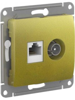 Розетка компьютерная + телевизионная 2-м Glossa RJ45 кат.5E + TV механизм фисташк. SE GSL001089