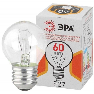 Лампа накаливания ДШ 60-230-E27-CL 60Вт шар (P45) 230В Е27 ЭРА Б0039139