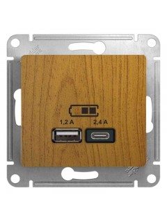 Розетка USB Glossa тип A+C 5В/2.4А 2х5В/1.2А механизм дерево дуб SE GSL000539