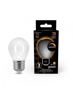 Лампа светодиодная филаментная Black Filament 9Вт P45 шар матовая 3000К тепл. бел. E27 590лм диммир. GAUSS 105202109-D