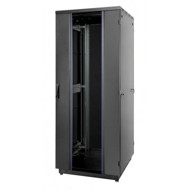 Шкаф Racknet S3000 42U 800х800 передняя дверь стекло 1-ств. задняя дверь метал. 2-ств. черн. Eurolan 60F-42-88-31BL