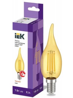 Лампа светодиодная филаментная 360° 7Вт CB35 свеча на ветру 2700К E14 230В зол. IEK LLF-CB35-7-230-30-E14-CLG