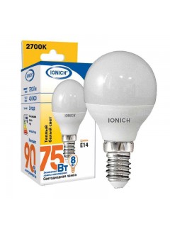 Лампа светодиодная ILED-SMD2835-P45-8-720-230-2.7-E14 P45 8Вт Шар 2700К тепл. бел. Е14 230В IONICH 1642