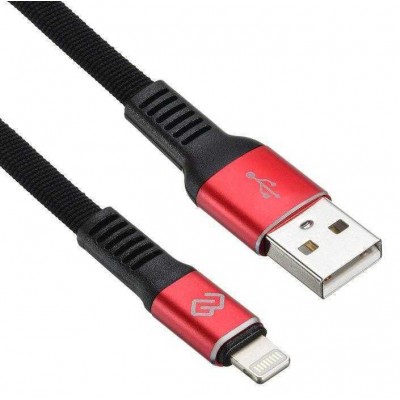 Кабель USB A(m) Lightning (m) 1.2м черн./красн. плоский Digma 1080338
