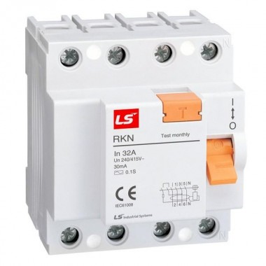Выключатель диф. нагрузки (УЗО) RKN 4P 25А 300мА LS Electric 062400398B