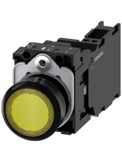 Кнопка круглая плоская 22мм с подсветкой пластик контакты мгновен. действияй с держателем 1NO+1NC желт. Siemens 3SU11020AB303FA0