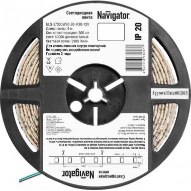 Лента светодиодная 71 697 NLS-5730СW60-30-IP20-12V 30Вт/м (уп.5м) Navigator 71697