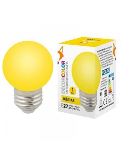 Лампа светодиодная LED-G45-1W/YELLOW/E27/FR/С 1Вт шар матовая желт. E27 декоративная (упак. картон) Volpe UL-00005649