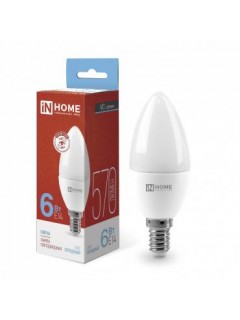 Лампа светодиодная LED-СВЕЧА-VC 6Вт свеча 6500К холод. бел. E14 570лм 230В IN HOME 4690612030333