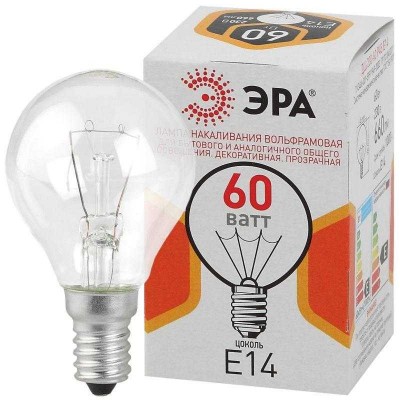 Лампа накаливания ДШ 60-230-E14-CL 60Вт шар (P45) 230В Е14 ЭРА Б0039138
