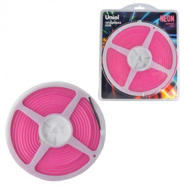 Лента светодиодная гибкая ULS-N01-2835-120LED/m-6mm-IP67-DC12V-9W/m-5M-PINK NEON (блист. 5м) свет роз. Uniel UL-00009090