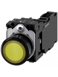Кнопка круглая плоская 22мм с подсветкой пластик контакты мгновен. действияй с держателем 1NO+1NC желт. Siemens 3SU11060AB301FA0