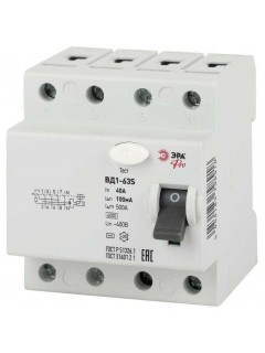 Выключатель дифференциального тока (УЗО) 3P+N 40А 100мА ВД1-63S Pro NO-902-155 ЭРА Б0036860