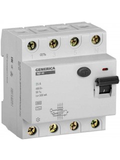 Выключатель дифференциального тока (УЗО) 4п 25А 300мА тип AC ВД1-63 GENERICA MDV15-4-025-300
