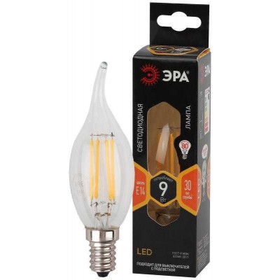 Лампа светодиодная филаментная F-LED BXS-9W-827-E14 BXS 9Вт свеча на ветру E14 тепл. бел. ЭРА Б0047003
