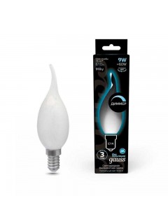 Лампа светодиодная филаментная Black Filament 9Вт свеча на ветру матовая 4100К нейтр. бел. E14 610лм диммир. GAUSS 104201209-D