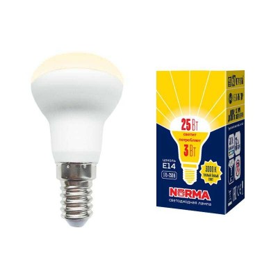Лампа светодиодная LED-R39-3W/3000K/E14/FR/NR Norma 3Вт матовая 3000К тепл. бел. E14 (упак. картон) Volpe UL-00005625